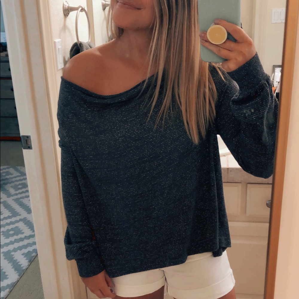Free People off the shoulder grey sweater